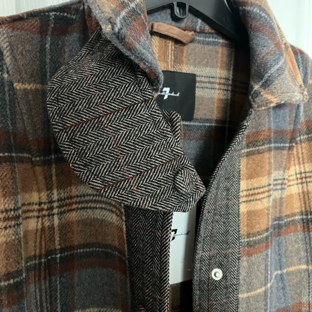 NWT 7 For All Mankind Brown Plaid Trench Coat - Picture 5 of 8